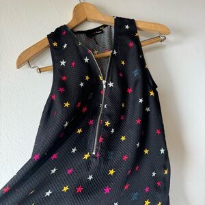 The Kooples Star Pattern Sleeveless Blouse with Zip Front Size Small